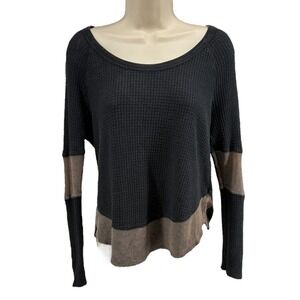 We The Free Free People Colorblock Waffle Knit Thermal Top P/S Black